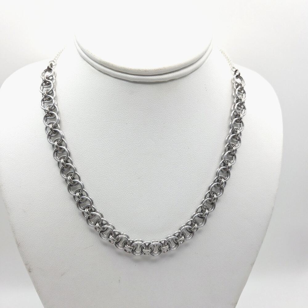 Hand Crafted Chainmaille Helm's Weave Necklace Stainless Steel Unisex